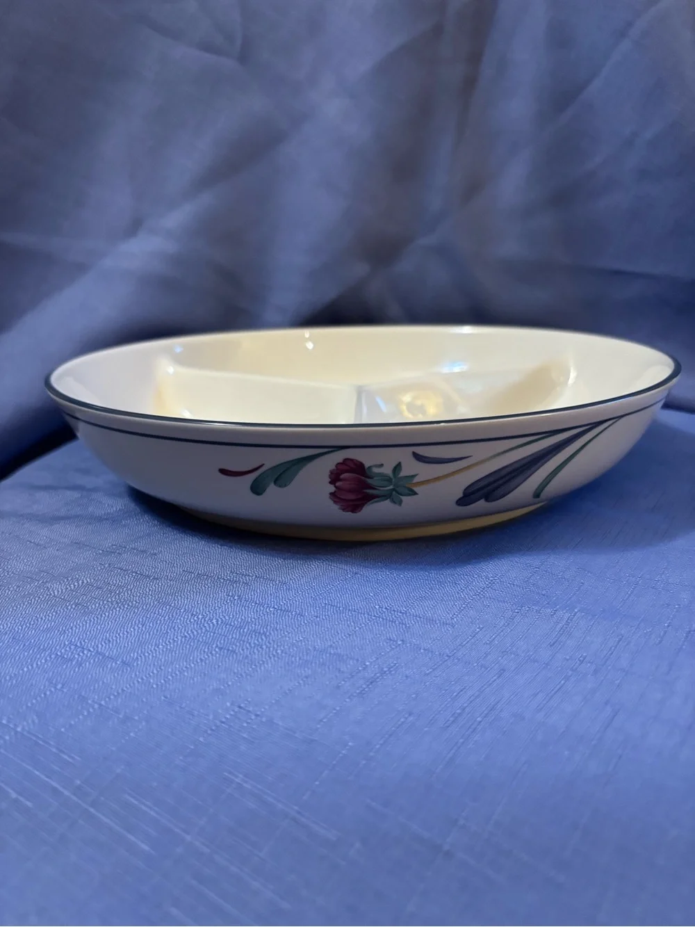 Lenox Poppies On Blue Divided 10” Serving Bowl